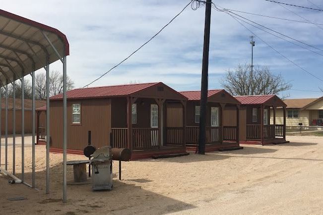 The cabins, each with its own front porch