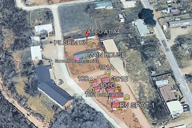Aerial map of the property with RV Spot 1 marked
